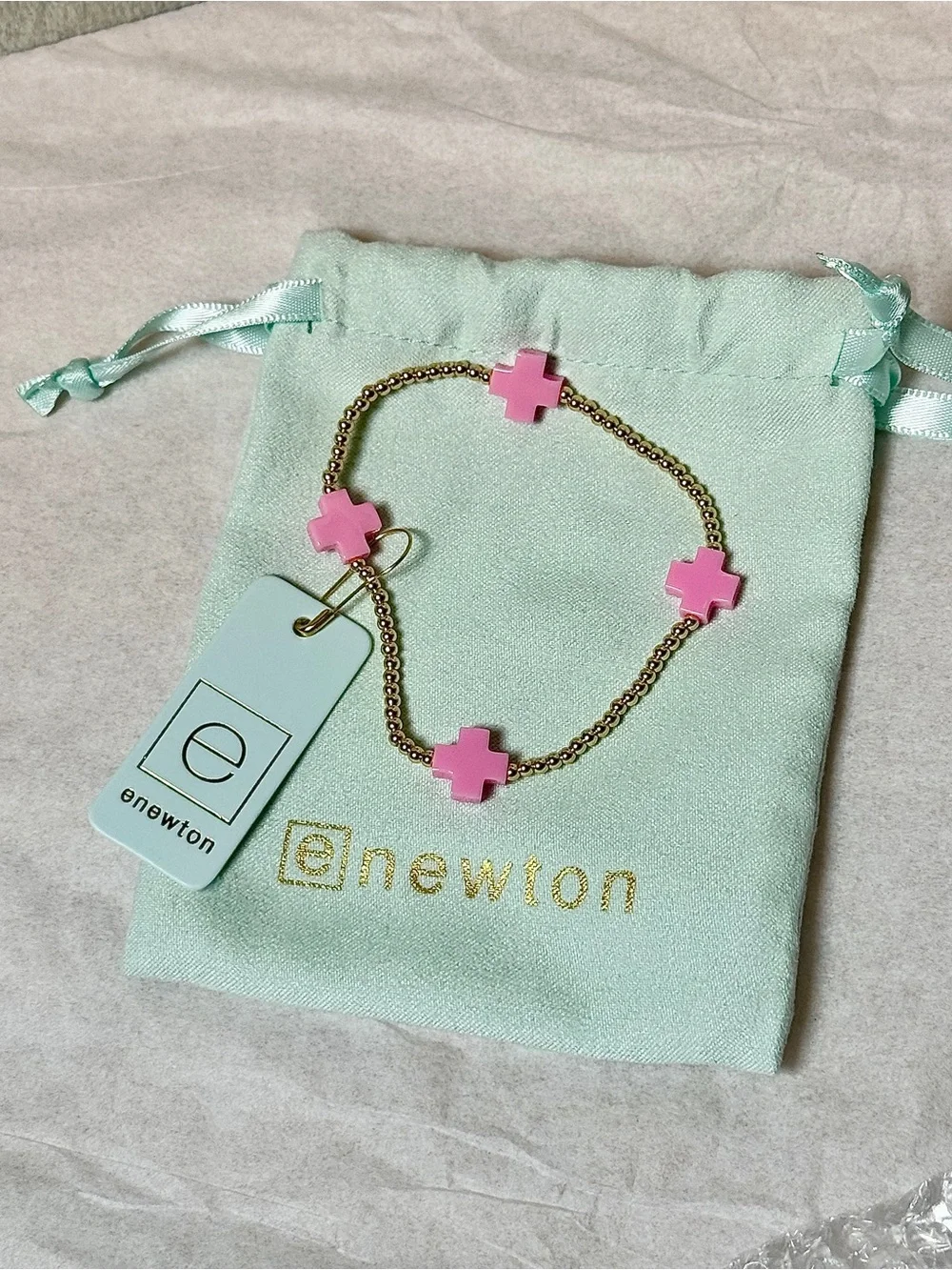 Enewton Pink Cross Gold Beaded Bracelet New